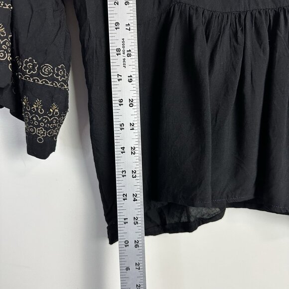 Krista‎ Lee Womens Top Large Black Embroidered Popover Tunic Boho Festival - Picture 9 of 10